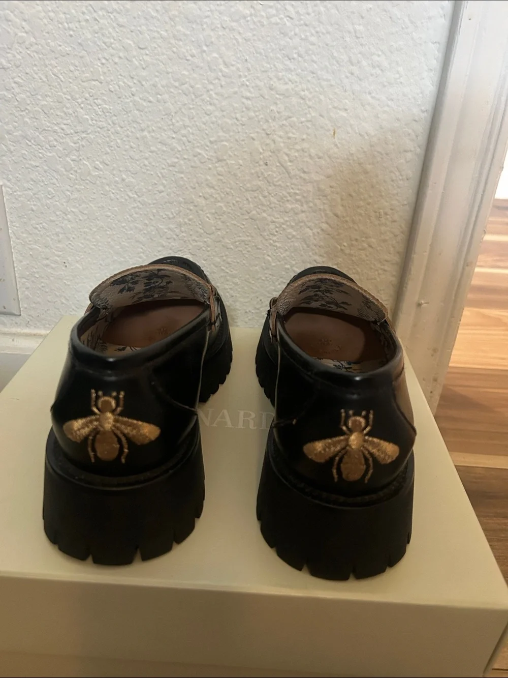 Gucci Black Leather Horsebit Lug Sole Loafers with Gold Hardware - Picture 3 of 6